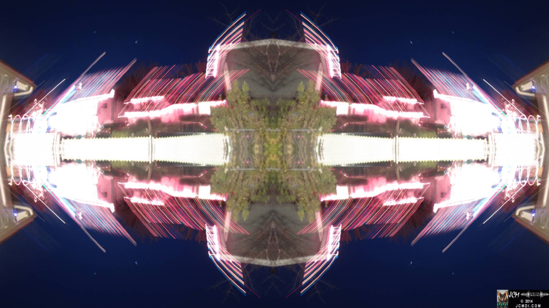 Quadroscopic Artwork made from an image of Abstract motion Christmas lights